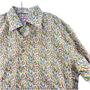 Coton Doux Shirt Mens 17.5 / 44 Multicolor AOP Bird Print Long Sleeve Button‎ Up
